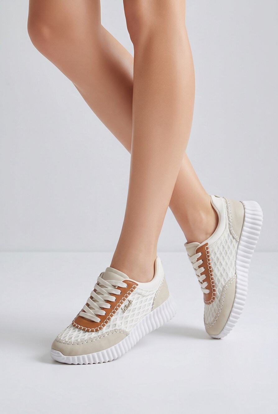 La Strada Platform Fashion Sneakers Beige Brown Zigzag Pattern Womens Size 40